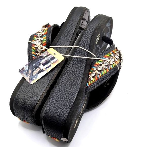 NWT Montana West Black Jeweled Cross Decor Bling Sandals - Size 7 - Picture 7 of 14